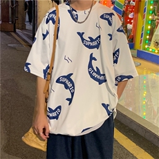 圆领字母印花ins原宿海豚印花短袖t恤男士宽松夏季新款T297-P22，男装T恤，星座512-2