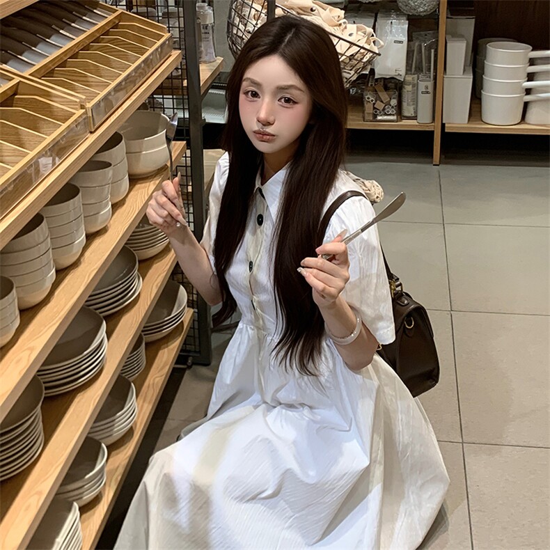 连衣裙拼接衬衫领开扣门襟织带连衣93A-829P130K180,女装连衣裙,浙宝193A