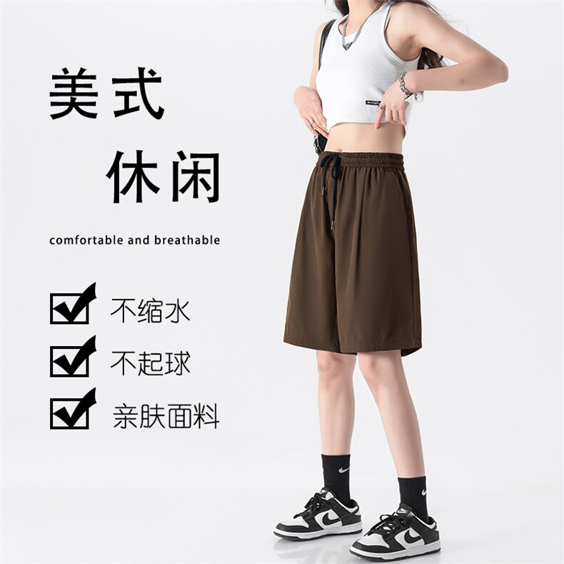 男士西装短裤夏季薄款冰丝凉凉裤潮牌黑色大码休闲运动抽绳五分裤图片