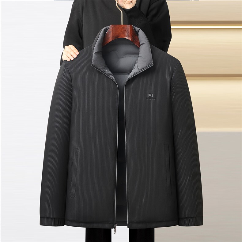 主推现货冬季立领50绒子白鸭绒双面穿羽绒服外套中年男羽绒服夹克,男装夹克,钱塘723