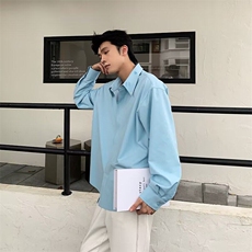 青少年纯色痞帅长袖衬衫男士春秋季免烫宽松高级感小众衬衣上衣潮，男装衬衫，星座506A