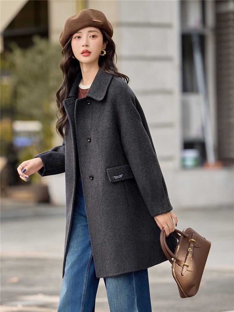 2025年冬季新款时尚休闲气质双面绵羊毛毛呢外套女,女装双面呢大衣,沁沁公主