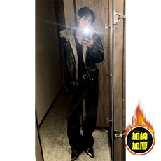 现货冬季美式潮牌痞帅PU皮机车服棉衣毛毛绒狼王座山雕皮棉服，男装棉衣，电商A486
