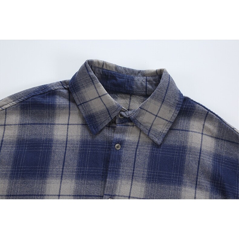 特P60无差价新款春秋百搭时尚潮流格子衬衫-HS2319日系白底,男装衬衫,电商A003