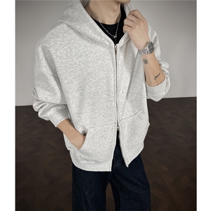 重磅全棉450克双拉链开衫连帽卫衣纯色短宽外套男潮 RH6127-P54图片
