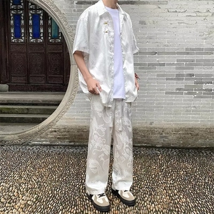 新中式风短袖衬衫套装男冰丝裤子中山男装搭配一套 G60图片