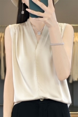 25新春夏无袖衬衣内搭上衣高端气质醋酸缎面仿真丝吊带背心女V领，女装背心吊带，朝贺羊绒