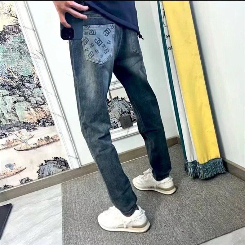 1506-1/KA281/P52新款烟灰色锥形老爹萝卜裤男微阔腿小脚印花牛仔,男装休闲裤,星座1506-1