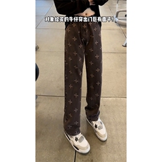 B221美式ins高街暗黑提花修身微喇弹力牛仔裤LK24214-特P45控78，男装牛仔裤，电商B221