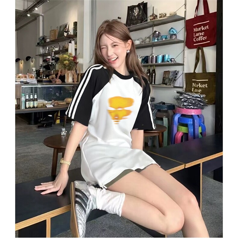 抖音得物品质二开240克宽松纯棉美式潮牌插肩三杠织带短袖T恤,男装T恤,电商A486