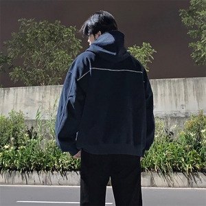 抖音得物高品质秋冬美式高街重磅结构辑明线纹理连帽卫衣外套W111图片