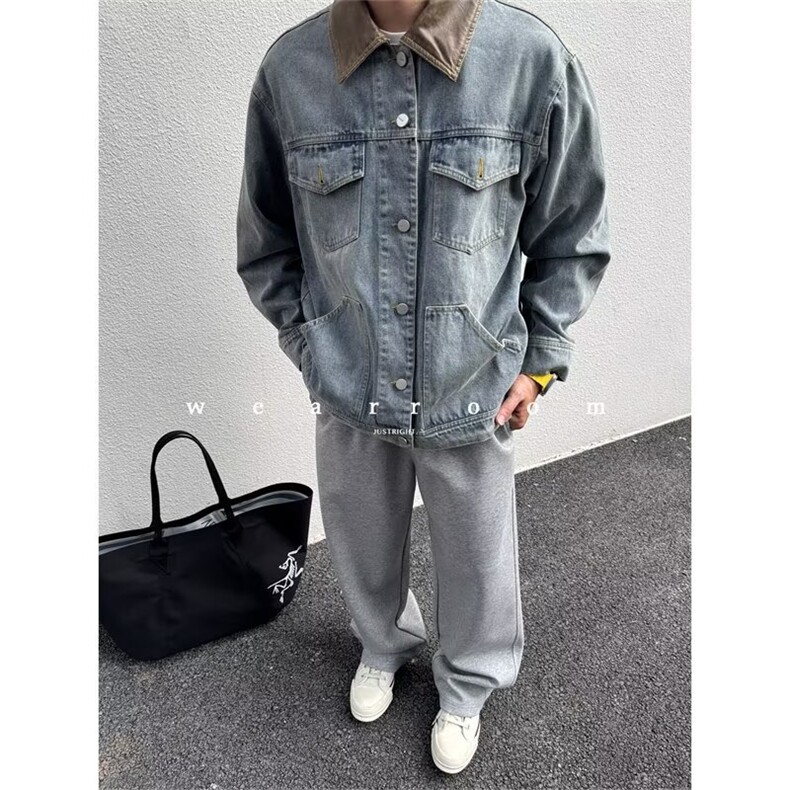 K2644-P64牛仔外套男2025春秋新款复古宽松翻领牛仔衣男士休闲,男装工装外套,电商B323A