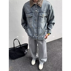 K2644-P64牛仔外套男2025春秋新款复古宽松翻领牛仔衣男士休闲，男装工装外套，电商B323A