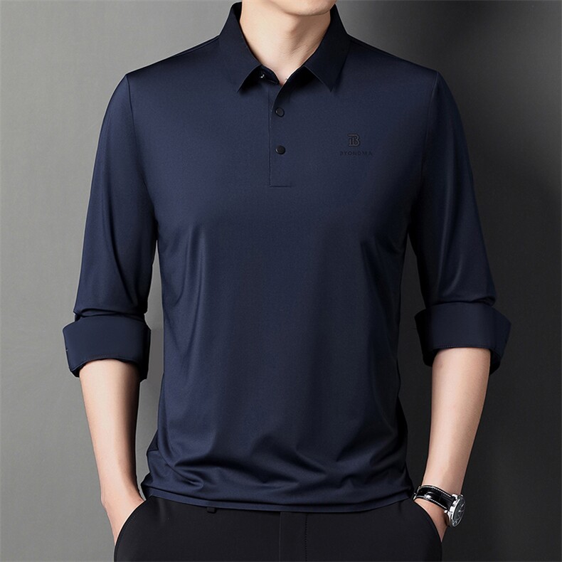 长袖T恤男翻领纯色上衣服春季新款中年男士商务休闲体恤衫,男装T恤,电商B212（原钱塘6029）
