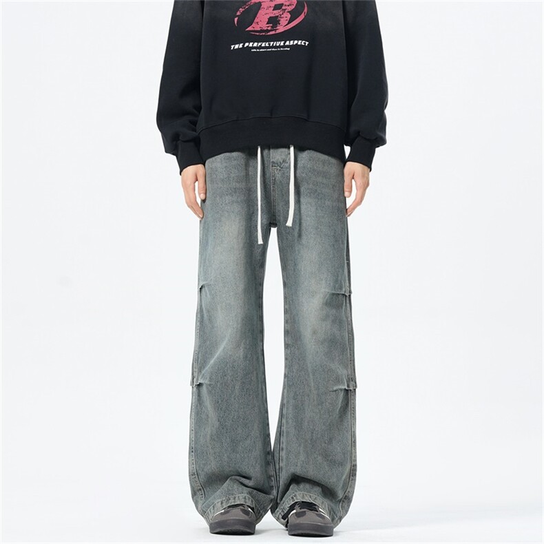 主推【S-4XL】现货！褶皱牛仔裤男水洗直筒裤子A080-8203-P65控88,男装牛仔裤,电商A080