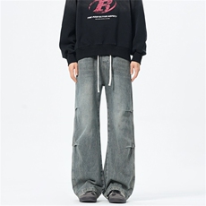 主推【S-4XL】现货！褶皱牛仔裤男水洗直筒裤子A080-8203-P65控88，男装牛仔裤，电商A080