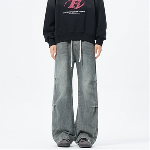 主推【S-4XL】现货！褶皱牛仔裤男水洗直筒裤子A080-8203-P65控88图片