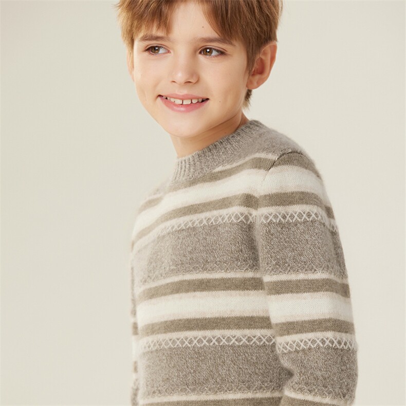 儿童条纹拼色山羊绒衫中大童男女宝宝加厚羊毛衫冬款打底保暖毛衣，童装儿童羊绒衫，跳跳羊儿童羊绒衫