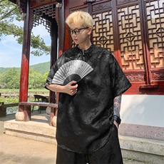 量大优供视频新风蝴蝶提花冰丝短袖短裤套装男TZ2405-特P60，男装牛仔裤，电商A028