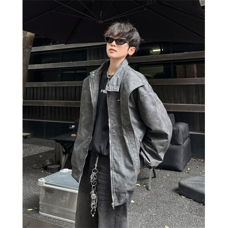【有货】DW194-P72潮美式PU皮立领工装夹克外套女春秋季棒球服图片