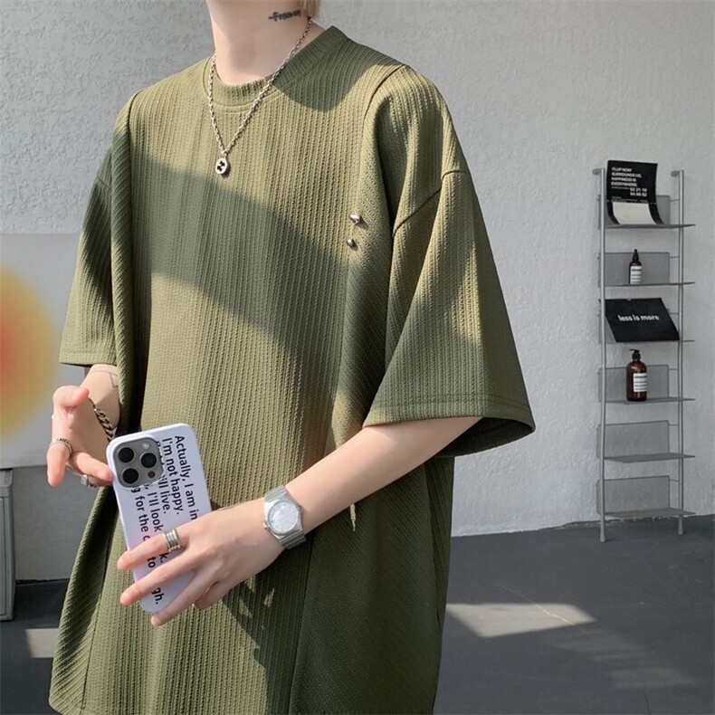 超大码金属标手工设计肌理感短袖T恤8XL-M垂感冰丝半袖DX1220/P38,男装T恤,电商B238