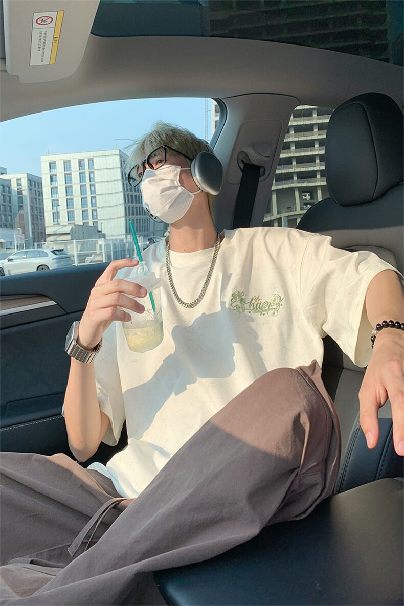 美式重磅刺绣短袖t恤夏季圆领宽松半袖情侣上衣T3631-特价P28,男装T恤,电商A007