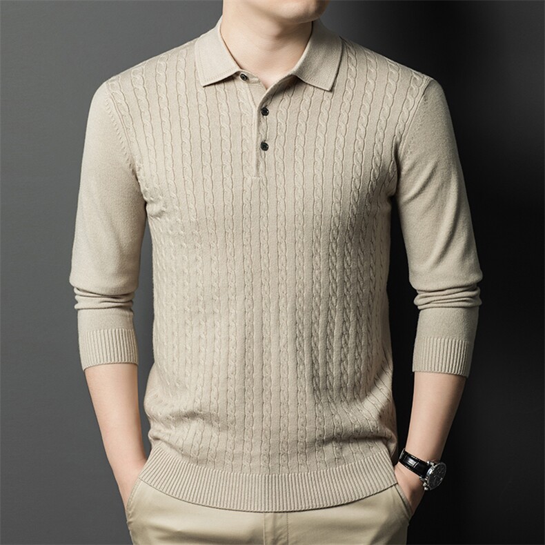 QLM19225男式秋季新款长袖毛线衣男时尚休闲男装翻领简约针织衫，男装针织衫/毛衣，电商B360