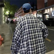 秋装港风日系复古工装格子衬衫长袖潮宽松百搭衬衣休闲H216/P45，男装衬衫，钱塘713