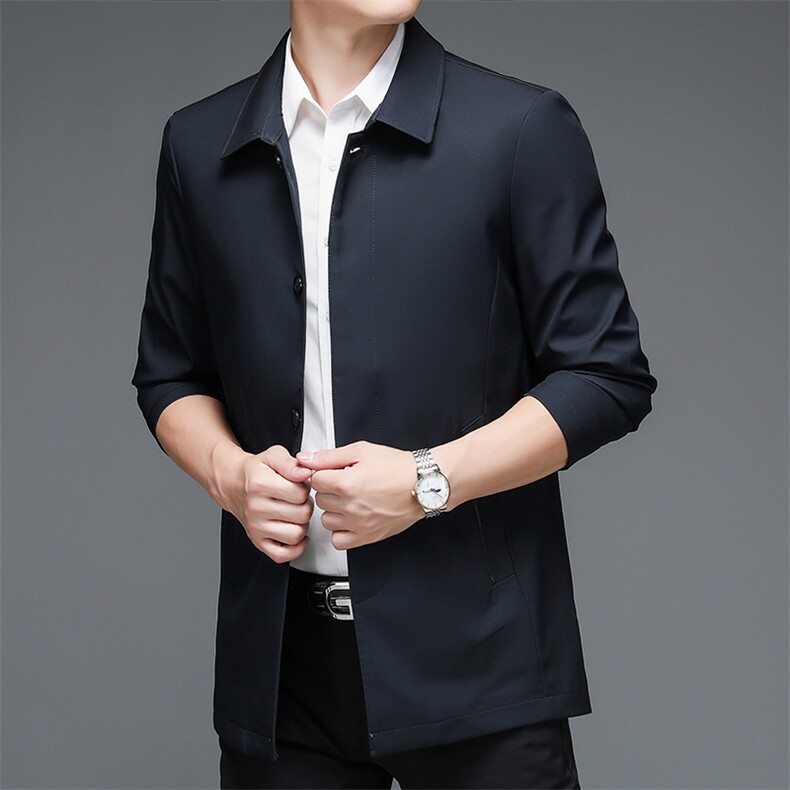 风衣男2023新款春秋季商务翻领中年爸爸装高端休闲上衣服男士外套,男装风衣,电商B212（原钱塘6029）