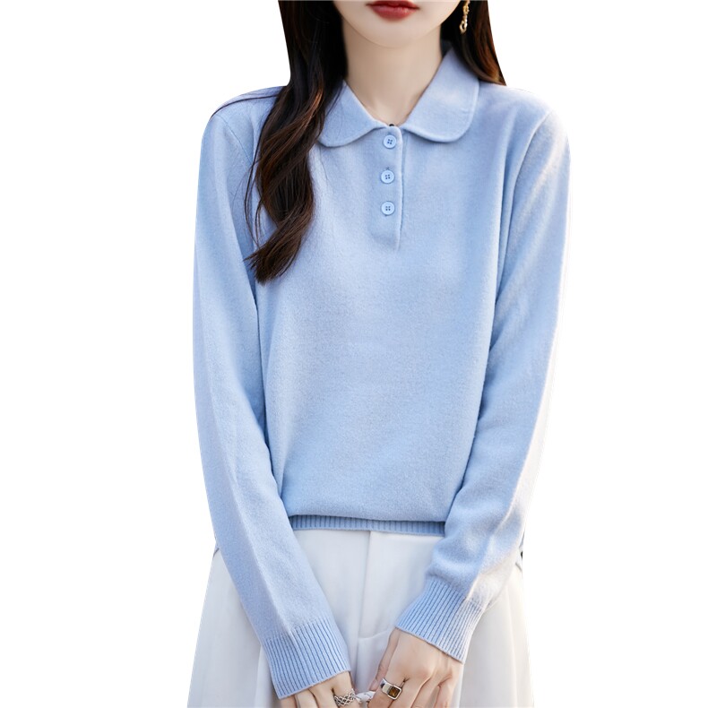 高端POLO领羊毛加厚毛衣女2025冬季通勤针织打底衫内搭,针织衫/毛衣,片语羊绒