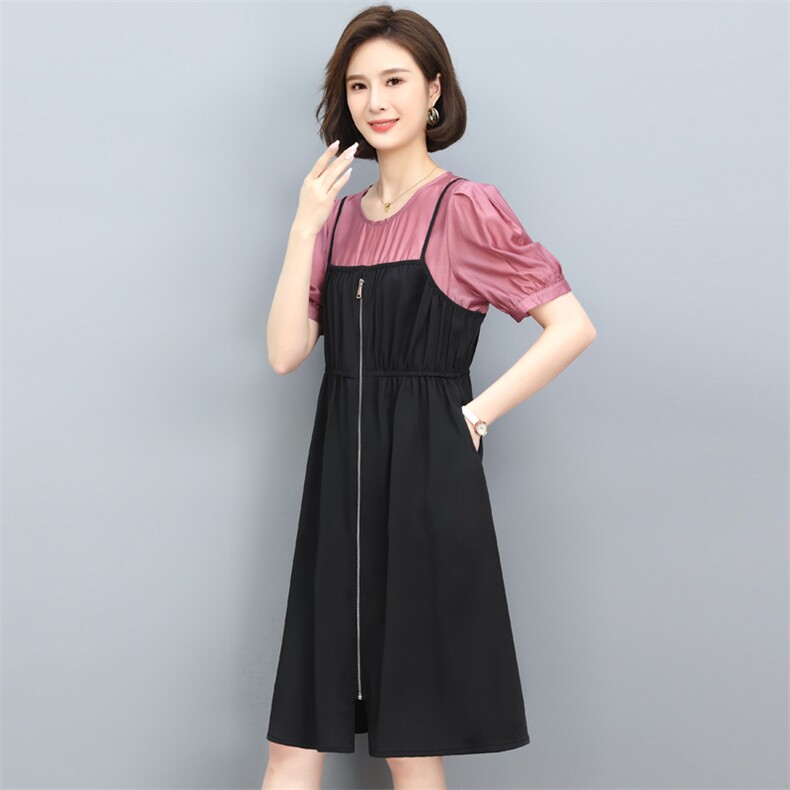 2023年夏季时尚潮流舒适设计拼接款优雅百搭连衣裙,女装连衣裙,鑫鑫格