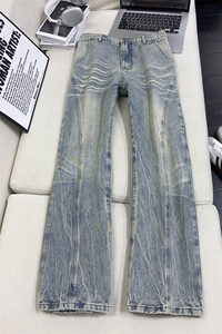 B221 美式ins高街暗黑重工艺修身微喇牛仔裤LK26660-特P46控78图片