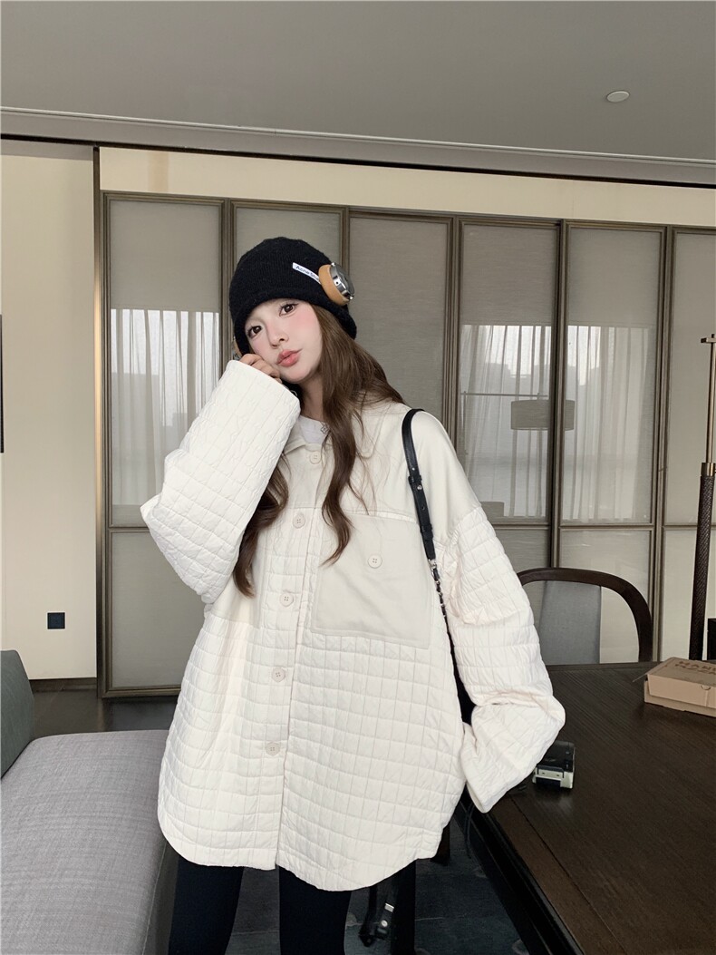 极简奶油风时尚棉服女2025秋季新款宽松圆领排扣短外套高级感气质图片
