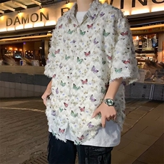 衬衫短袖男宽松夏季垂感衬衣痞帅潮流帅气百搭上衣CJ07，男装衬衫，星座1116A-1（原606A）
