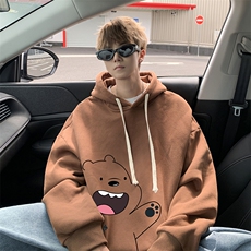 WASSUPHAPPY小熊卫衣男大码学生重磅运动外套秋冬款加绒加厚上衣，男装卫衣，电商A040