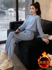 运动休闲时尚套装女秋冬新款圆领套头订扣设计感卫衣束脚裤两件套，女装套装/套裙，江南