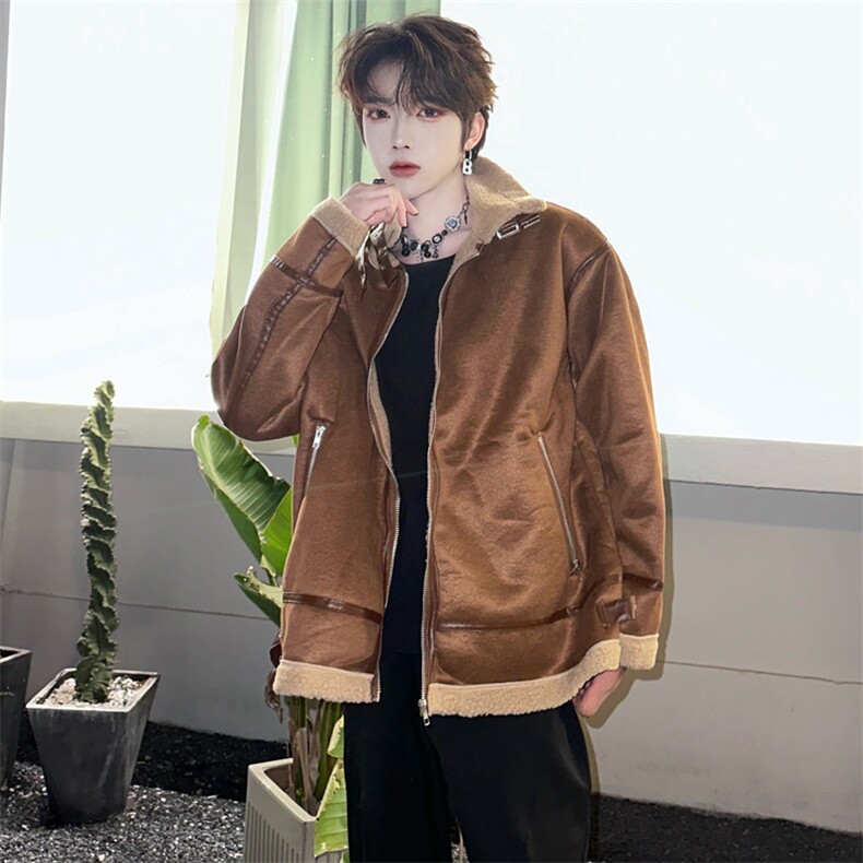 羊羔毛立领棉衣外套男冬季机车棉服加厚保暖麂皮绒1525-P98,男装棉衣,星座910-5