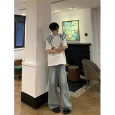 韩系ins高级感穿搭毛边短袖cleanfit设计感五分袖T恤夏季LG84-P41，男装T恤，星座1008
