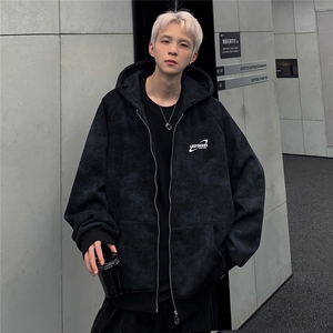 美式hiphop开衫脏脏卫衣男春秋季高街潮牌休闲高级感重磅连帽外套图片