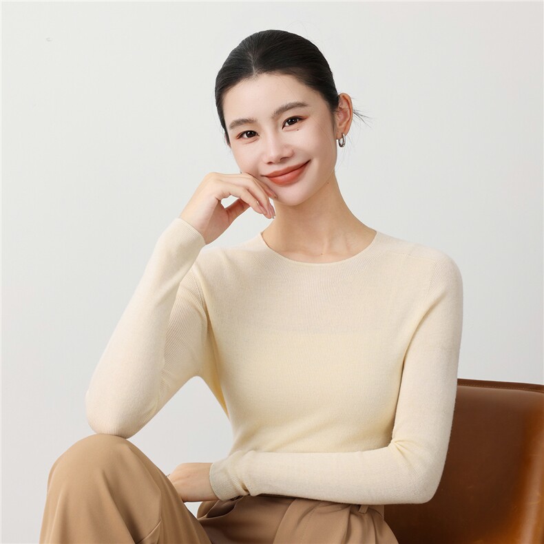 2025年秋季新款十八针一线圆领针织羊毛衫时尚休闲通勤百搭,女装羊毛衫,戎洋