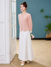 新中式G风套装女2026春新款优雅时尚复古盘扣刺绣文艺范两件套裙，女装套装/套裙，火爆靓佳人