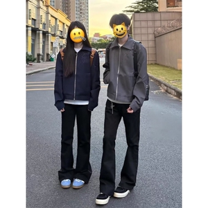 美式男女春秋高街黑色直筒牛仔裤弯刀微喇裤S6248 P37图片