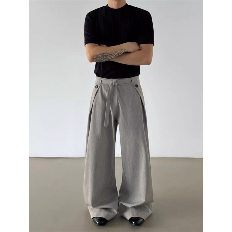 美式覆古老钱亚麻褶皱直筒西裤男女街头宽松休闲阔腿裤K6676-P57，男装西裤，星座412-3