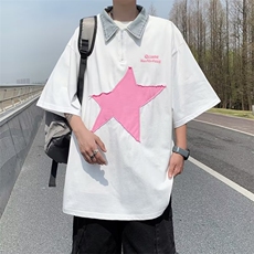 POLO衫潮百搭2023文艺五分袖原宿夏季纯色男新款T恤WB050-P35，男装T恤，星座412