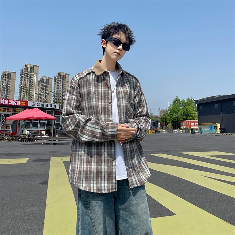 有原图YK86057-P45cleanfit美式扎染格子衬衫男春季,男装衬衫,电商A086-1