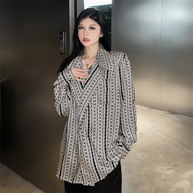 小众设计上衣女慵懒风宽松长袖花衬衫衬衣男女款7855-P60，男装衬衫，星座910-1