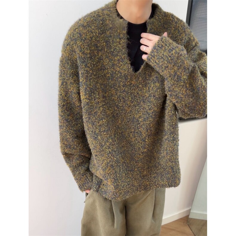 现货】含羊毛 高品质原版资质量苔藓绿V领慵懒风毛衣M6698-特P65图片