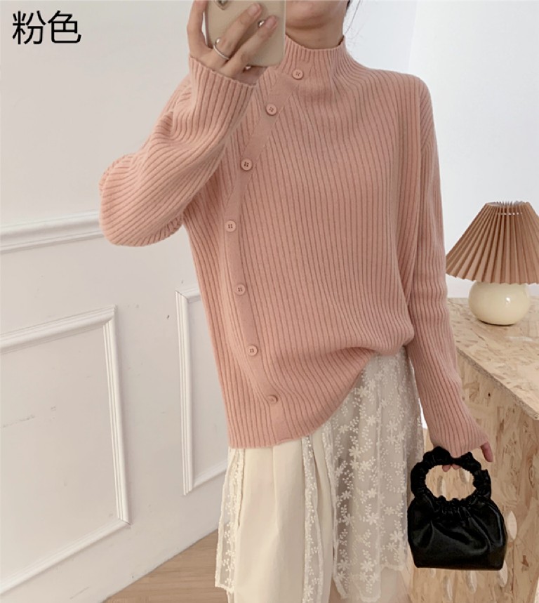 金线抽条半高领女士上衣秋冬保暖纯色套头长袖,女装羊毛衫,牧思羊