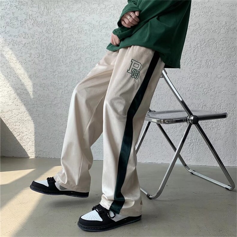 新款高街垂坠感字母休闲裤情侣直筒宽松ins丽丝绒阔腿裤男K258P35,男装休闲裤,星座1116-2