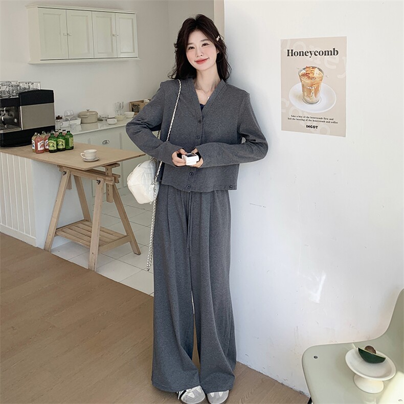 数据好已做货开衫撞色吊带阔腿裤三件套套装1040P185K258,女装套装/套裙,2C176